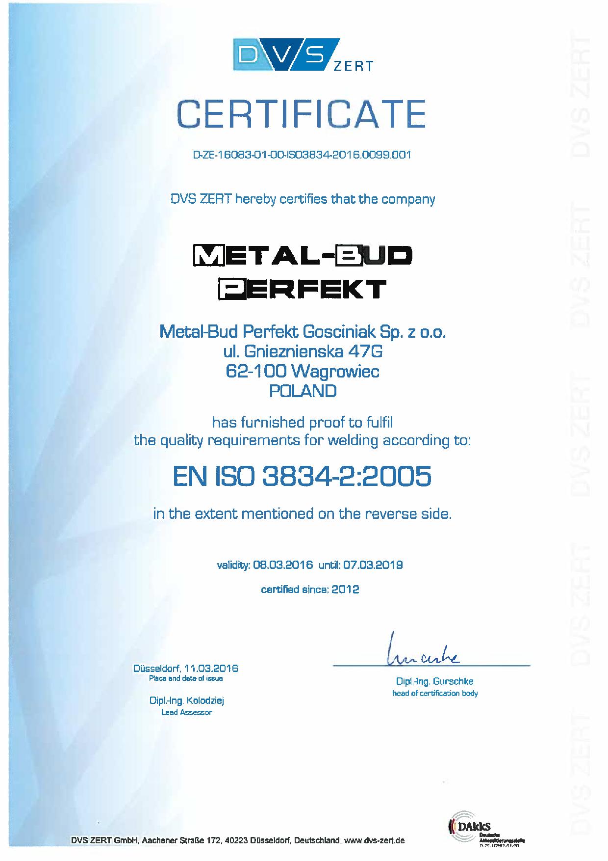 Certyfikat ISO 3834-2